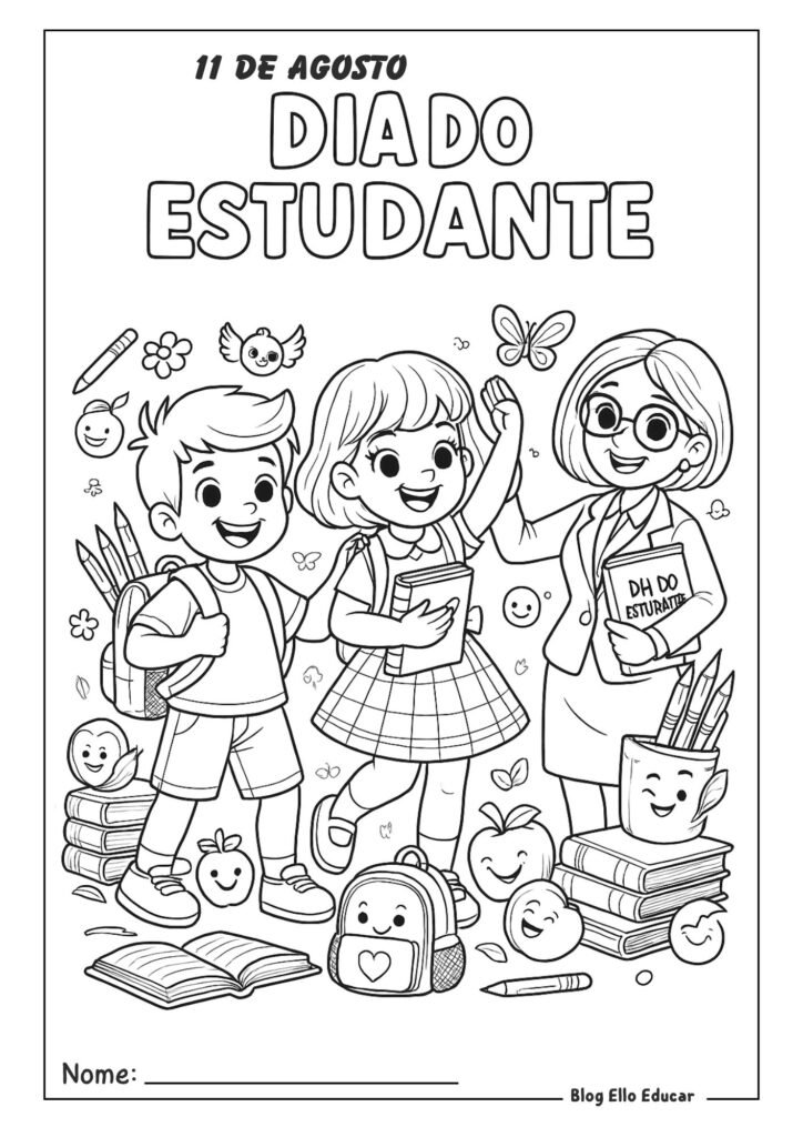 Desenho do dia do estudante para colorir