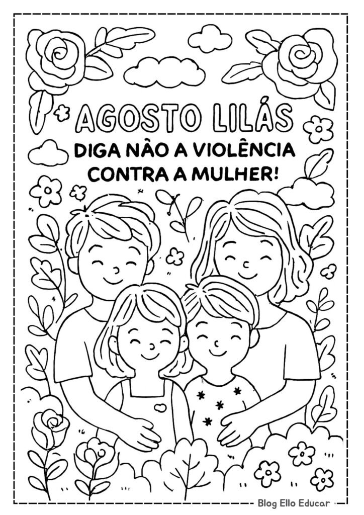 Desenhos do Agosto Lilás para colorir.