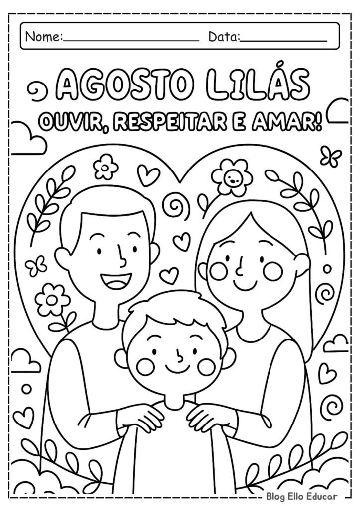 Desenhos do Agosto Lilás para colorir.