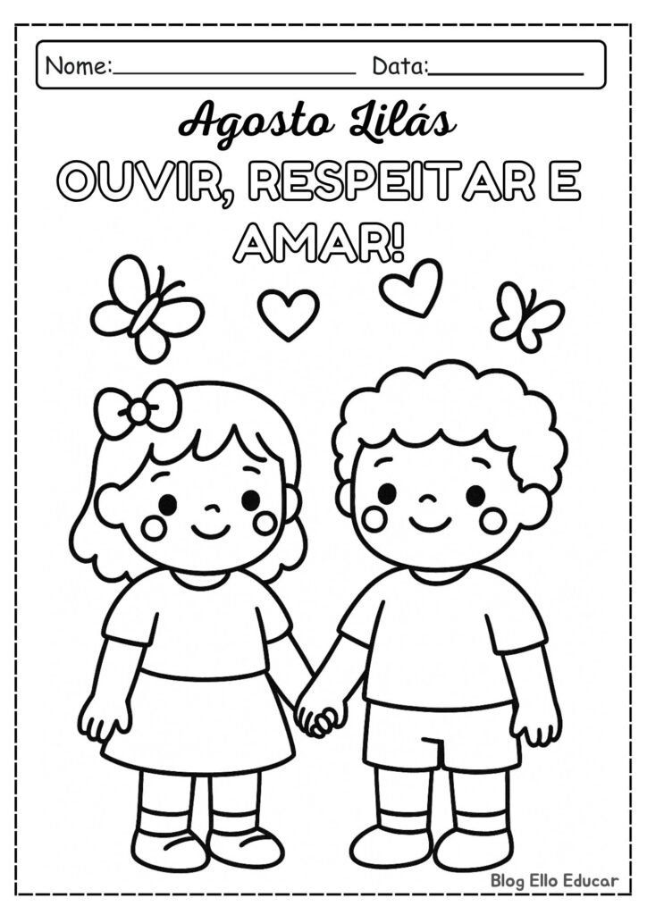 Desenhos do Agosto Lilás para colorir.