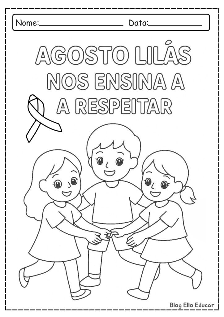 Desenhos do Agosto Lilás para colorir.