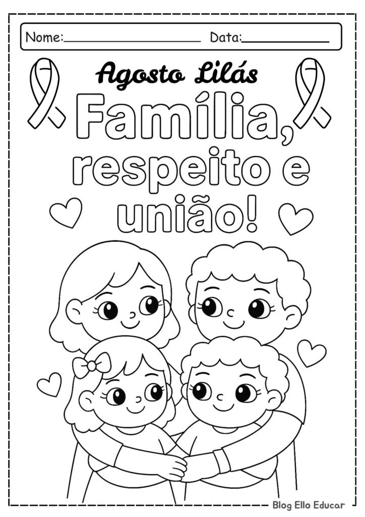 Desenhos do Agosto Lilás para colorir.