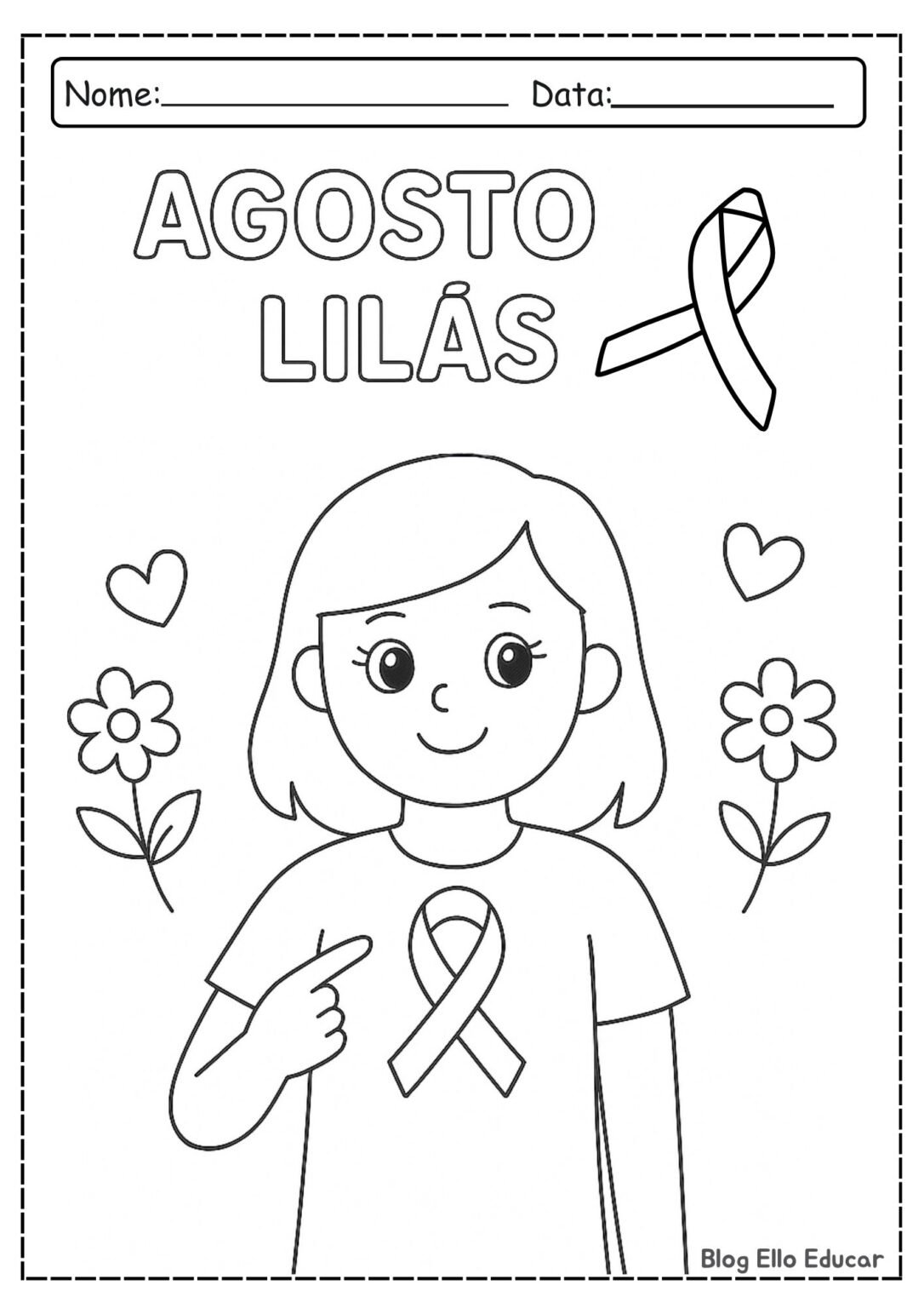 Desenhos para colorir Agosto Lilás: Apostila grátis