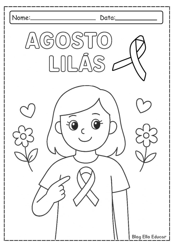 Desenhos do Agosto Lilás para colorir.