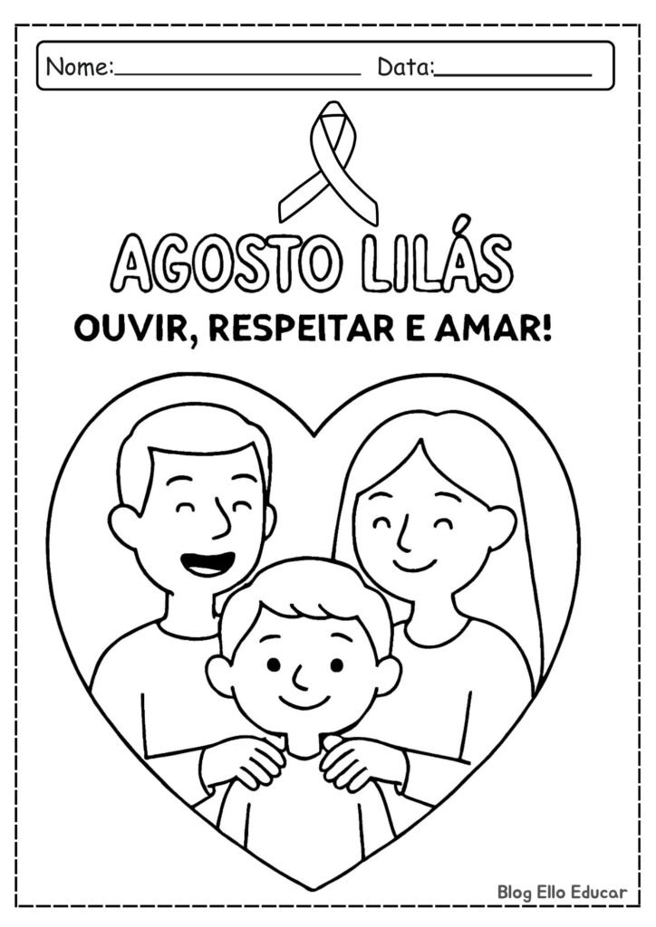 Desenhos do Agosto Lilás para colorir.