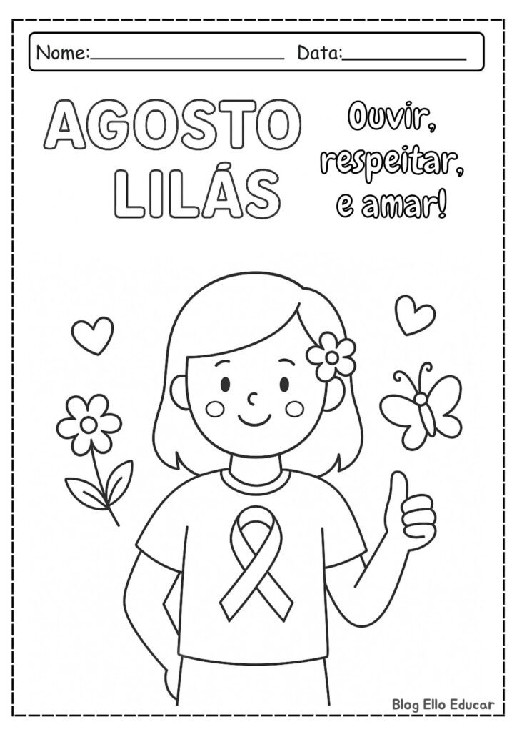 Desenhos do Agosto Lilás para colorir.
