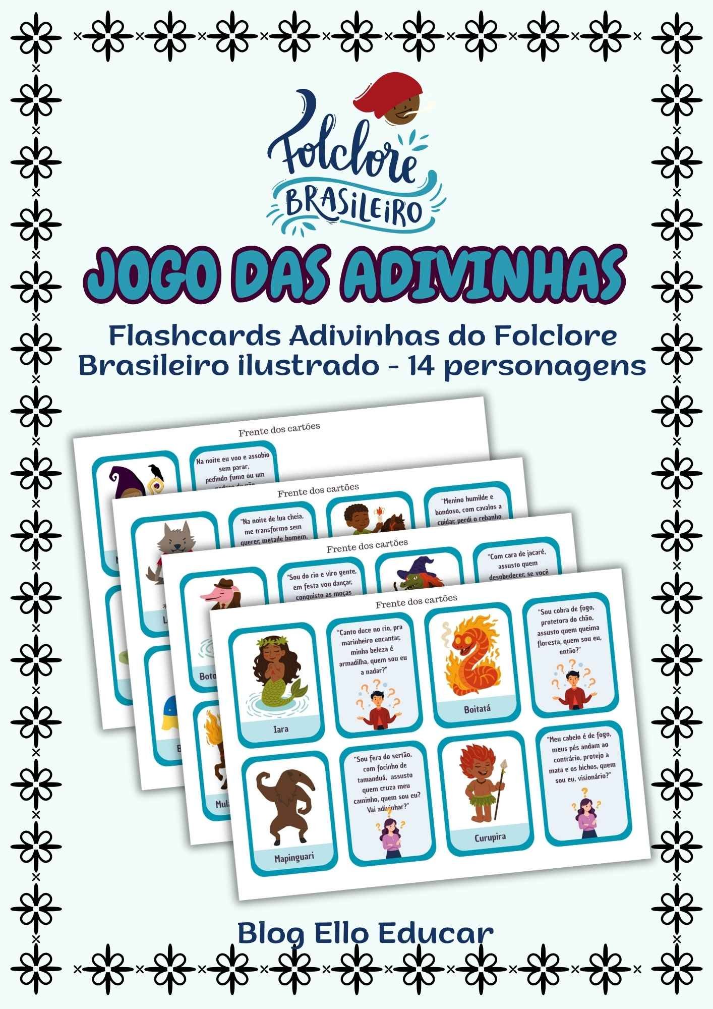 Flashcards das adivinhas com personagens do Folclore Brasileiro