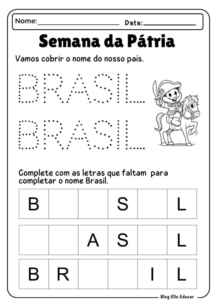 Atividades sobre a Independência do Brasil para Educação infantil