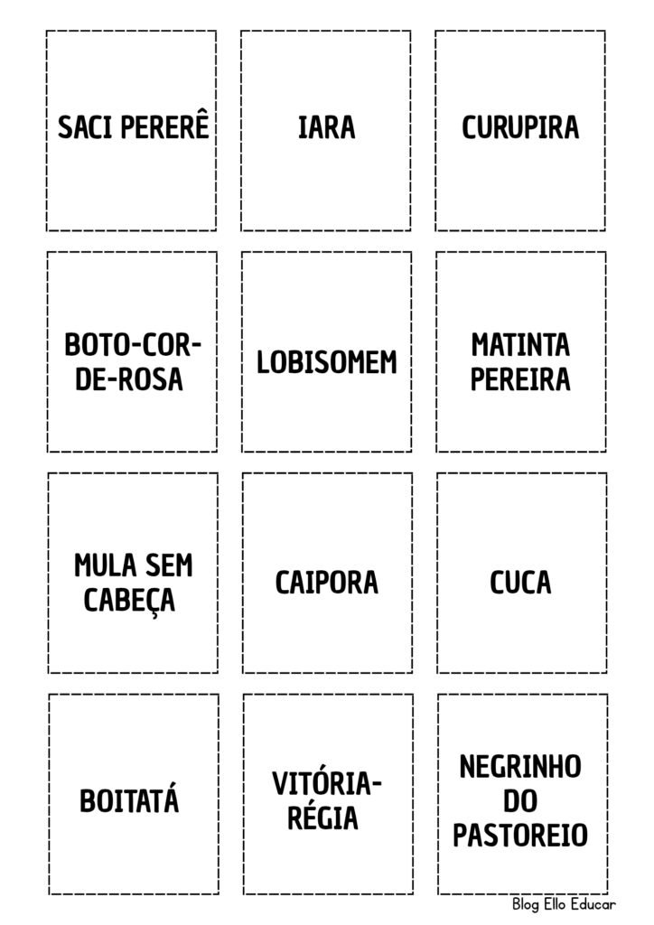 Jogo da memória do folclore para colorir
