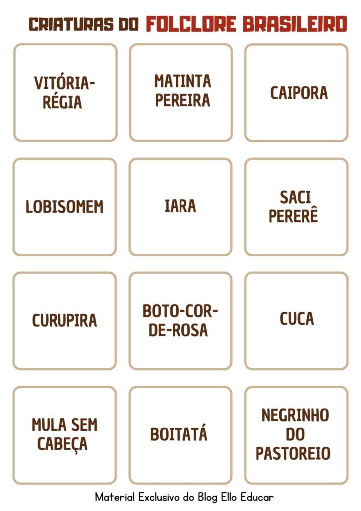 Jogo da memória personagens do Folclore 