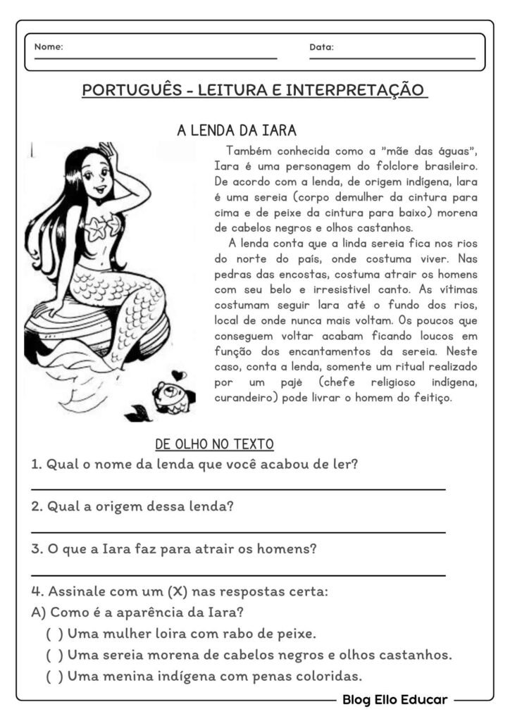Leitura e interpretação Iara 4° ano