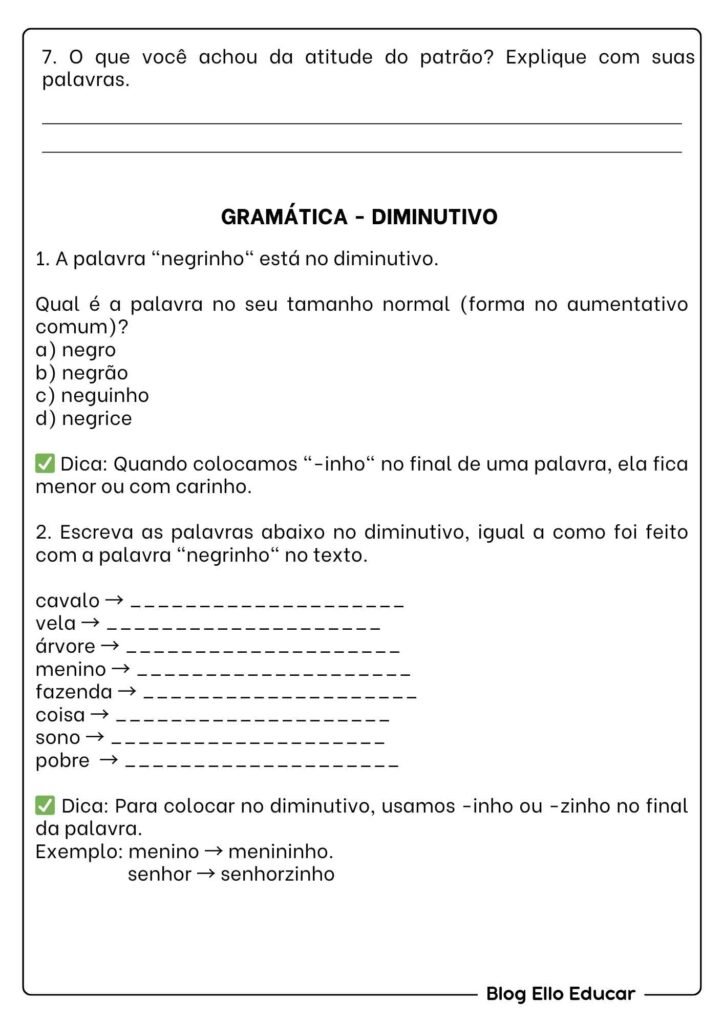 Leitura e interpretação Negrinho do Pastoreio 4°ano
