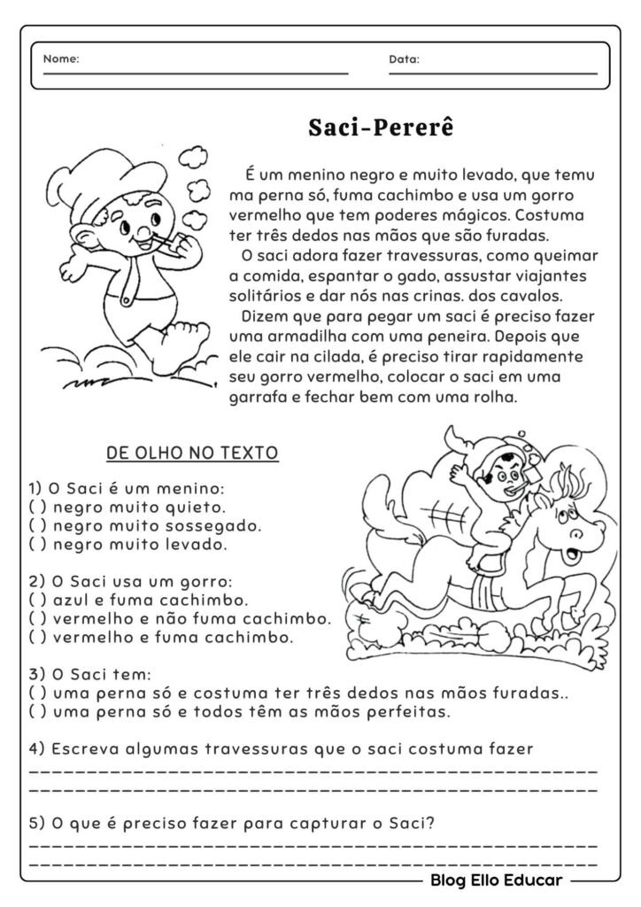 Leitura e interpretação Saci 2° e 3° ano.