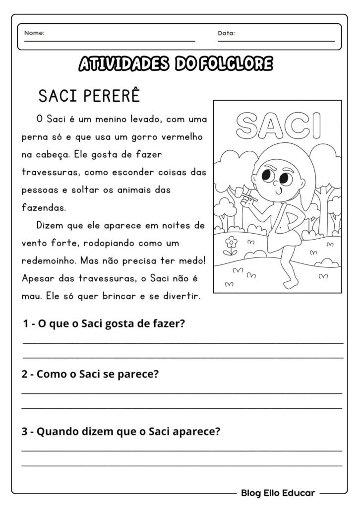 Atividades do Folclore para 2°ano