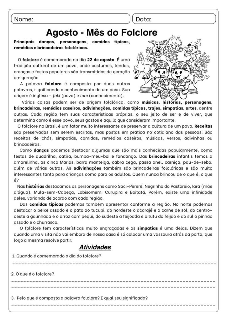 Atividades sobre o Folclore para 5° ano