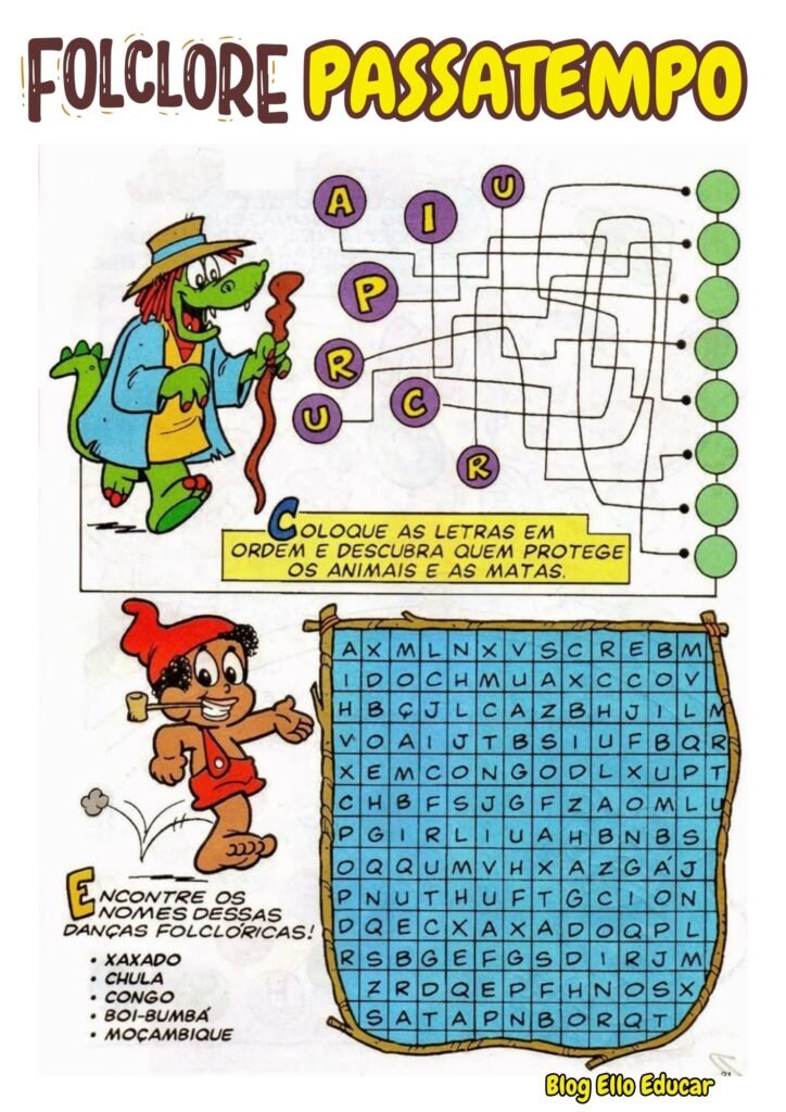 Passatempo do Folclore para imprimir