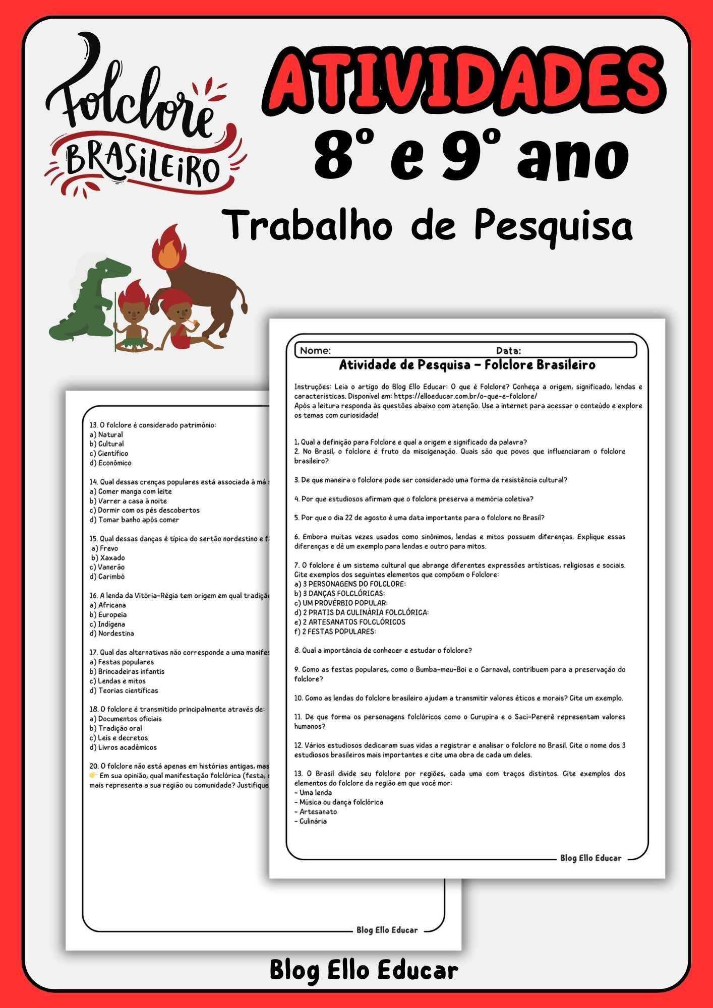 Trabalho de pesquisa sobre o Folclore - 8° e 9° ano