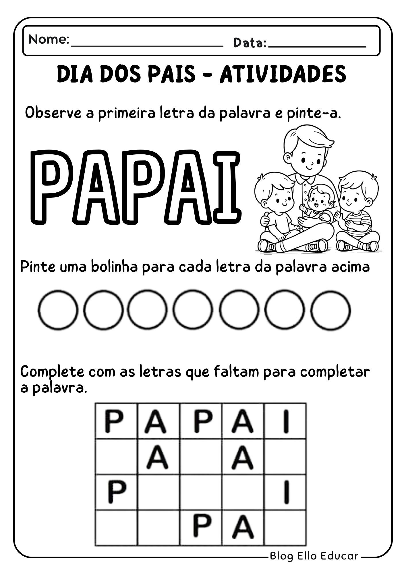 Atividades para o Dia dos Pais na Educação Infantil: Apostila em PDF