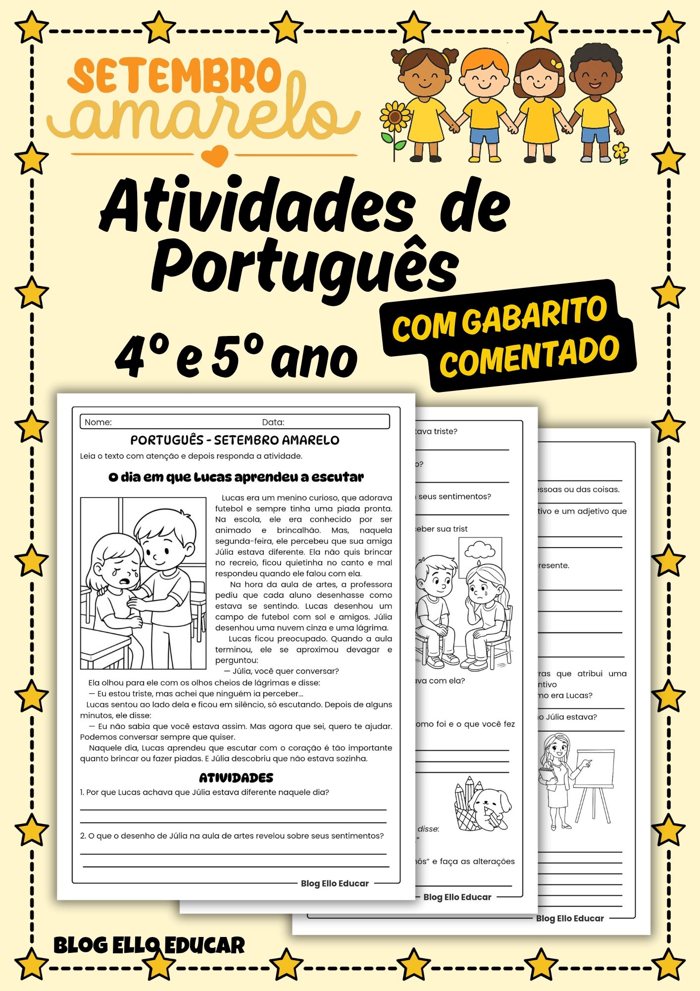 ATIVIDADES SETEMBRO AMARELO 4° e 5° ano