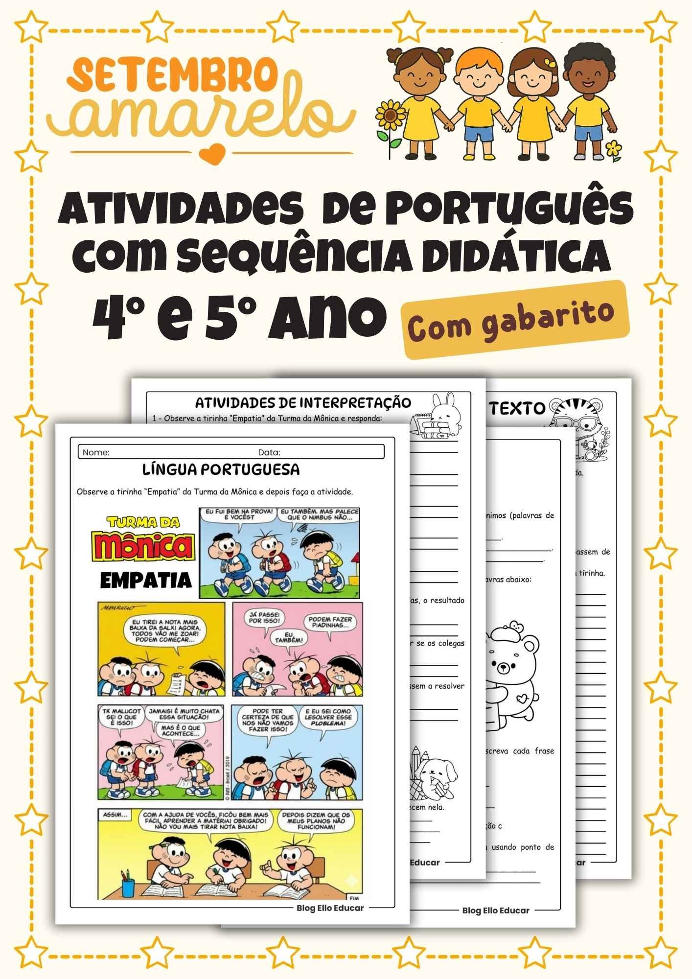 Atividades de português Setembro Amarelo - 4° e 5° ano