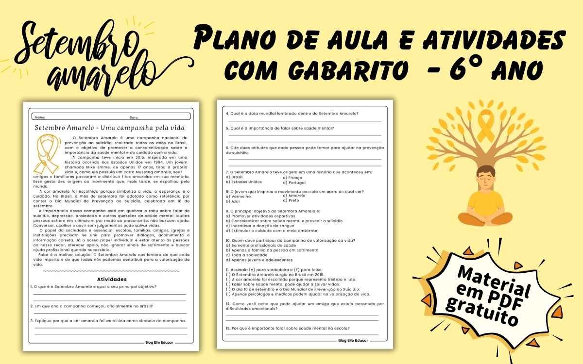Atividades Setembro Amarelo 6 ano
