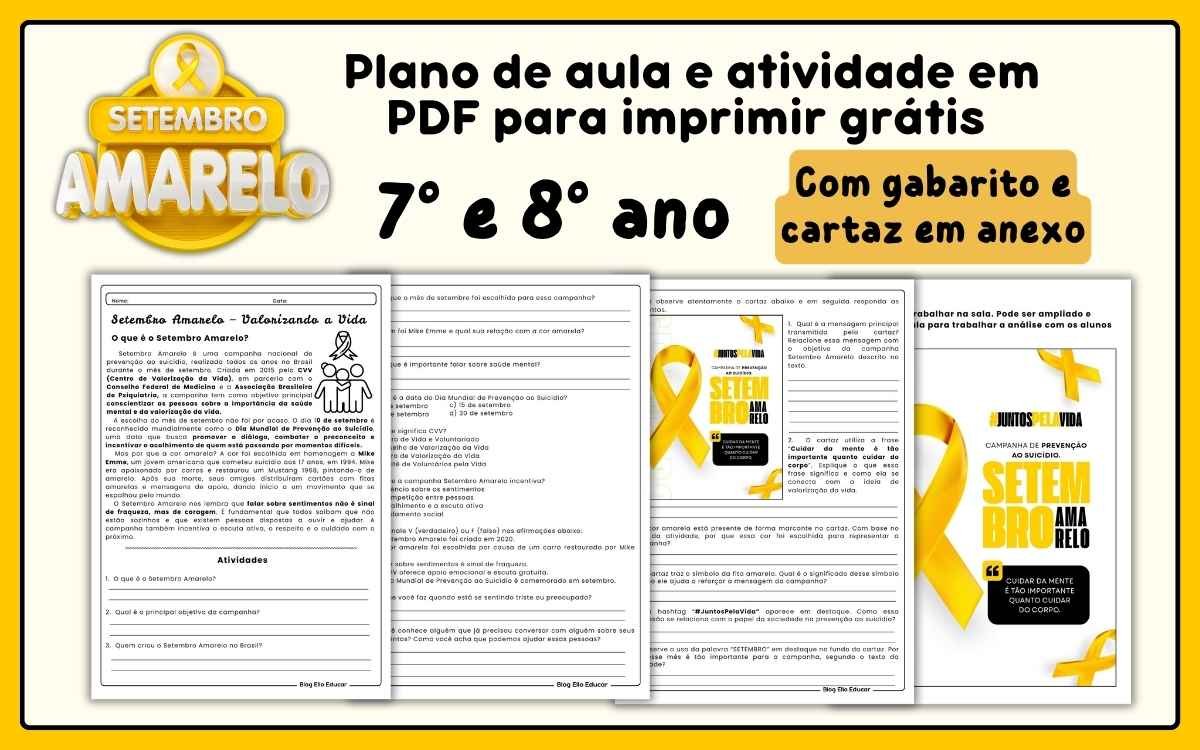 Atividades Setembro Amarelo 7 e 8 ano