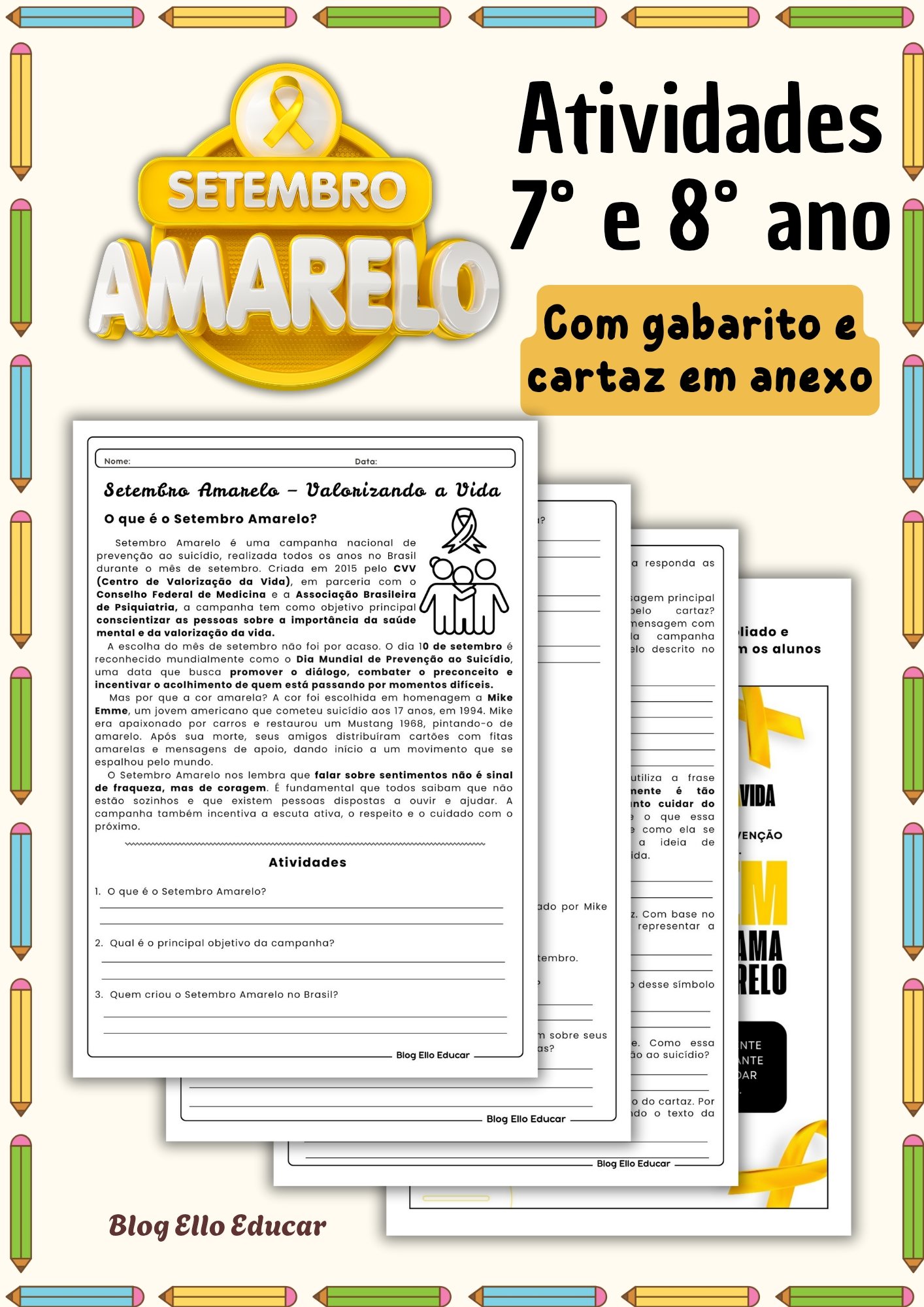Atividades Setembro Amarelo 7 e 8 ano
