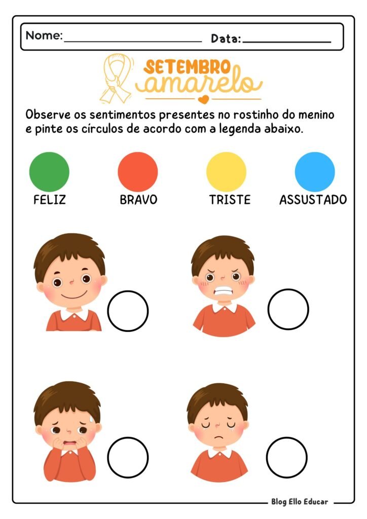 Atividades Setembro Amarelo - Educação Infantil 