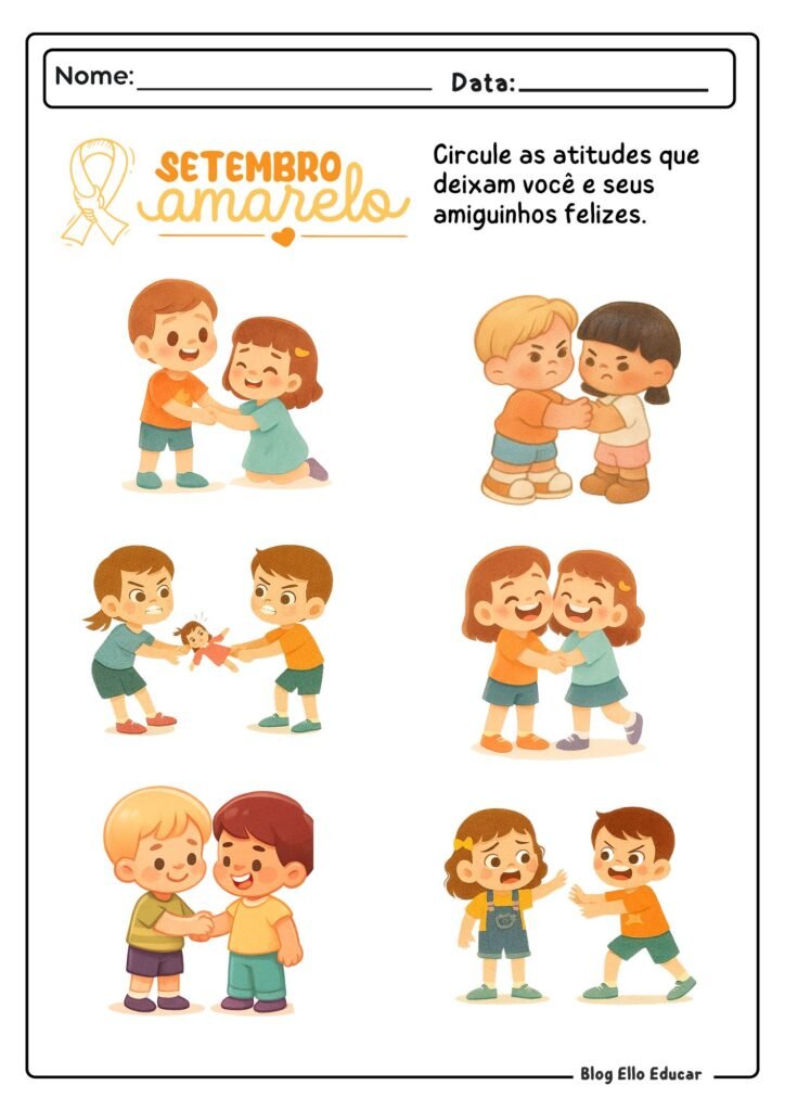 Atividades Setembro Amarelo - Educação Infantil 