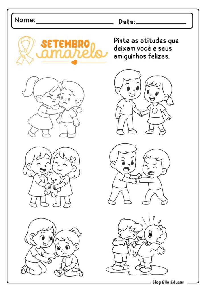 Atividades Setembro Amarelo - Educação Infantil 