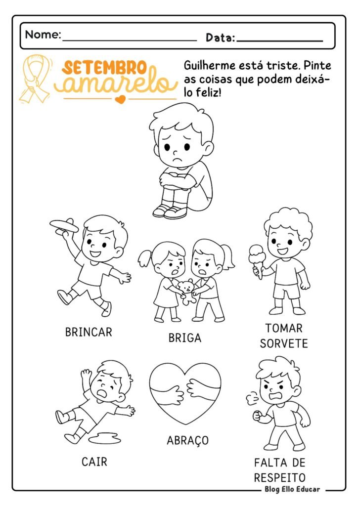 Atividades Setembro Amarelo - Educação Infantil