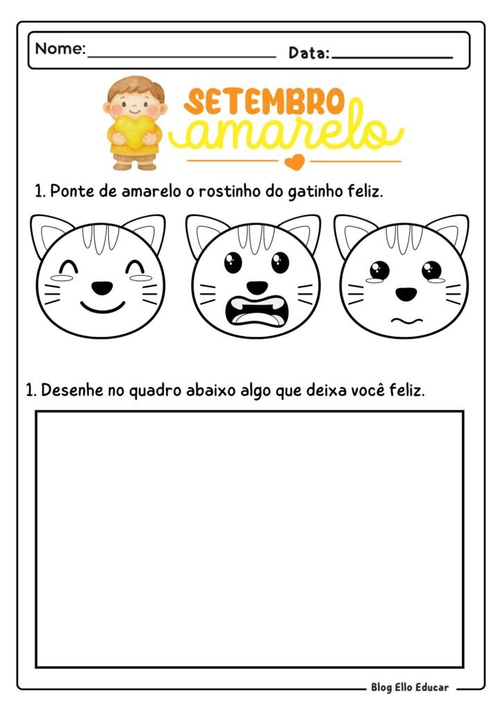 Atividades Setembro Amarelo - Educação Infantil 