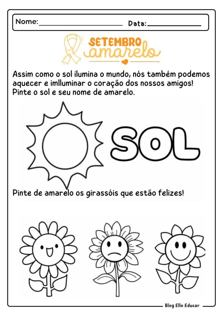 Atividades Setembro Amarelo - Educação Infantil 