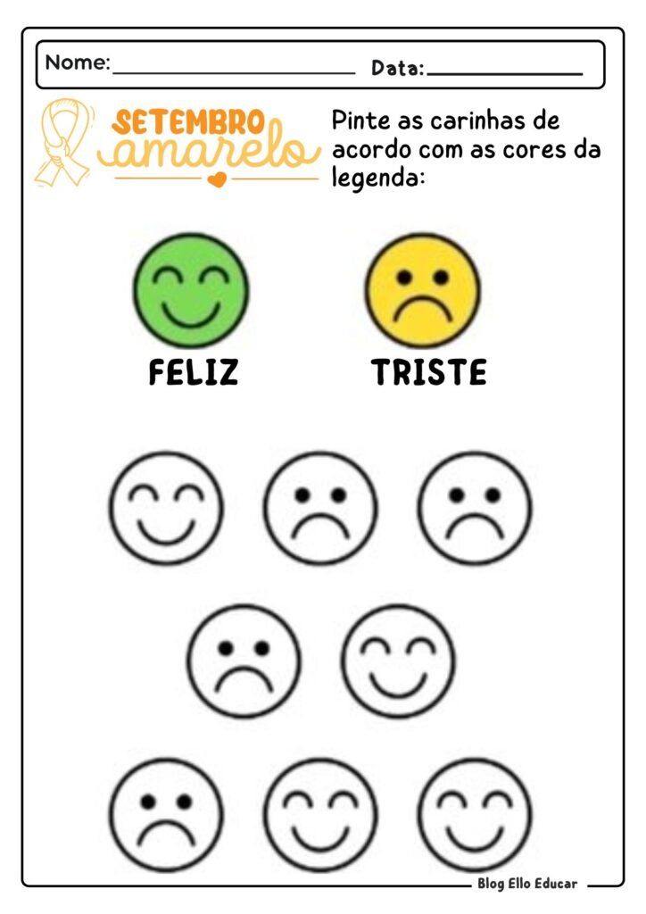 Atividades Setembro Amarelo - Educação Infantil 