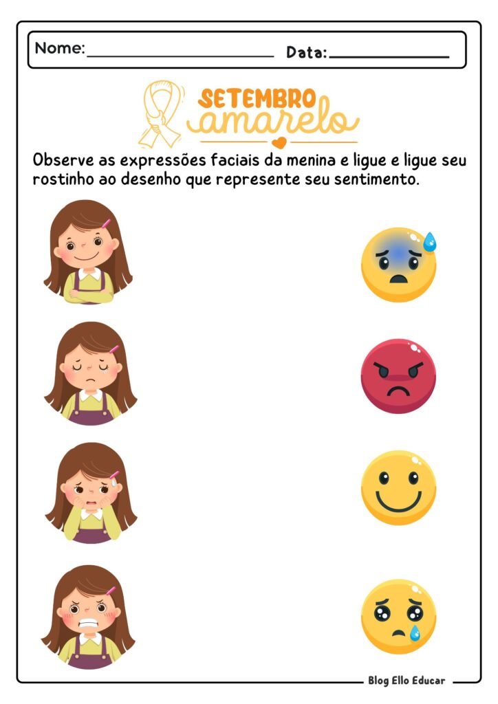 Atividades Setembro Amarelo - Educação Infantil 
