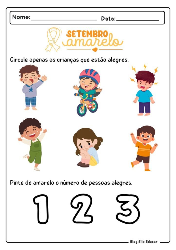 Atividades Setembro Amarelo - Educação Infantil 