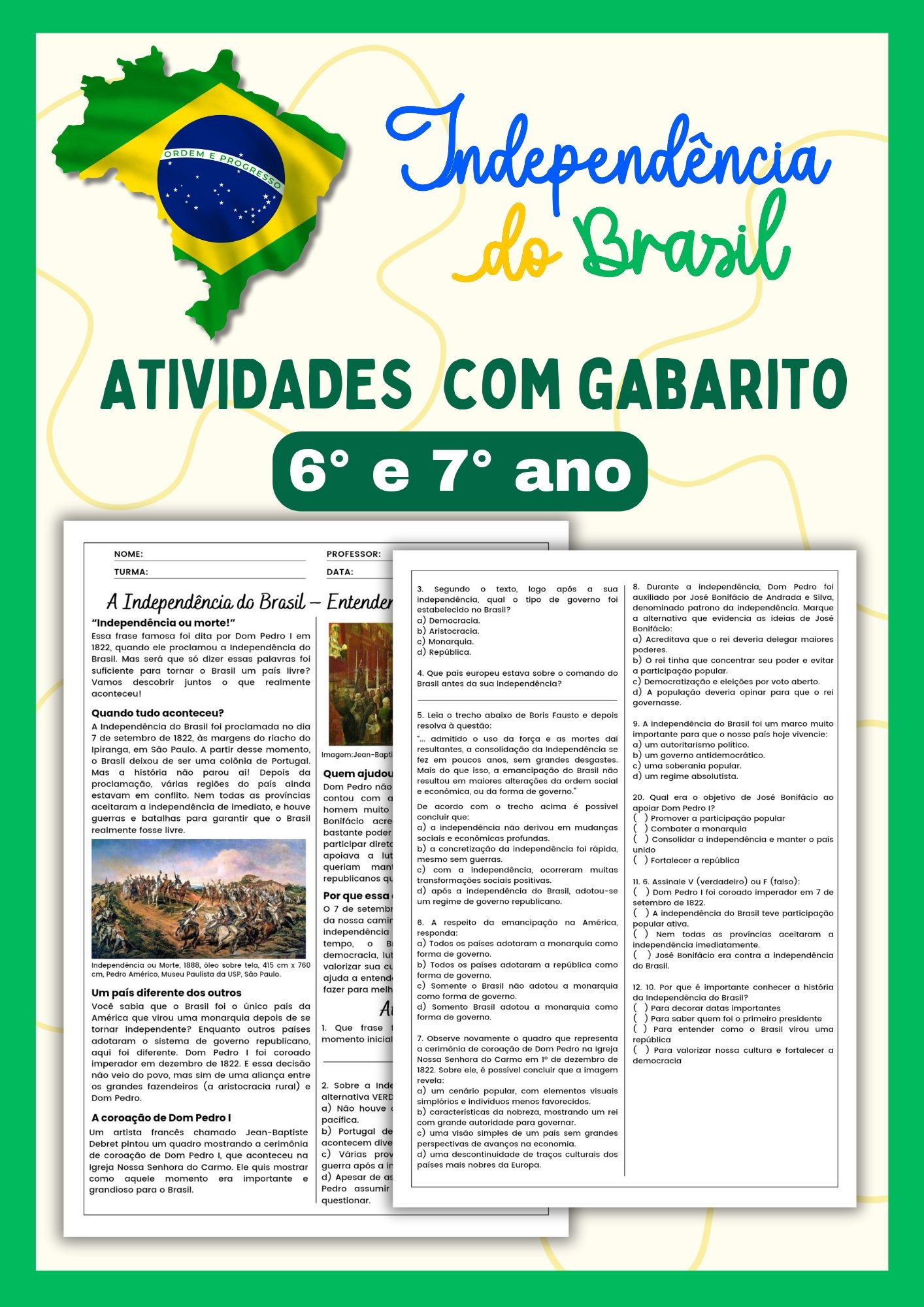 Atividades da Independência do Brasil para 6° e 7° ano