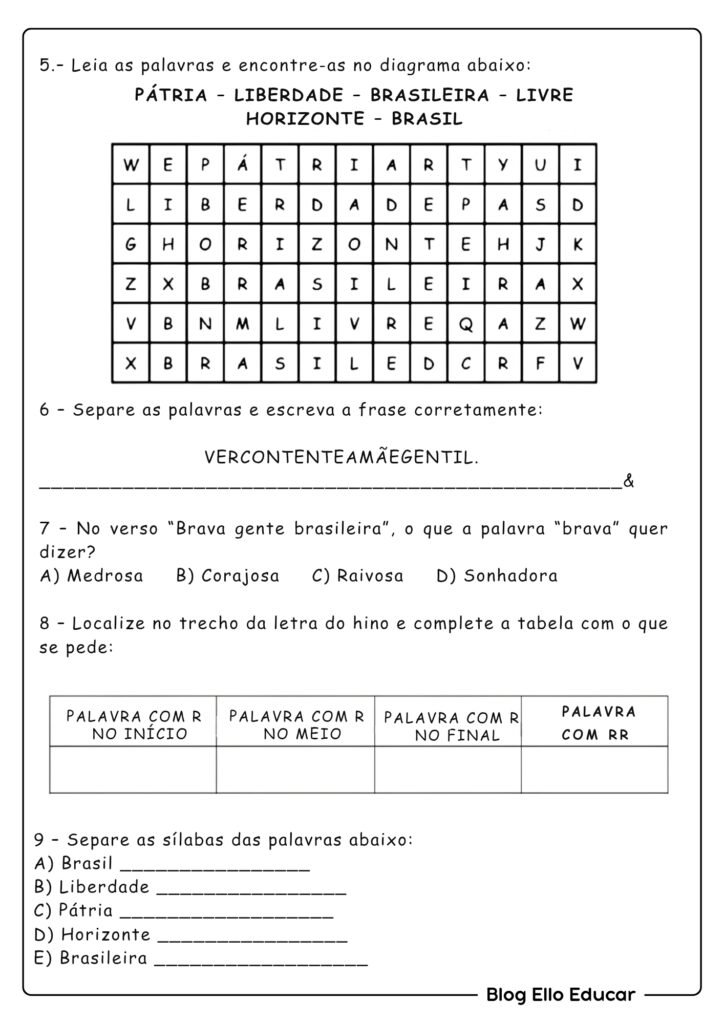 Atividades da Semana da Pátria para 2 e 3 ano