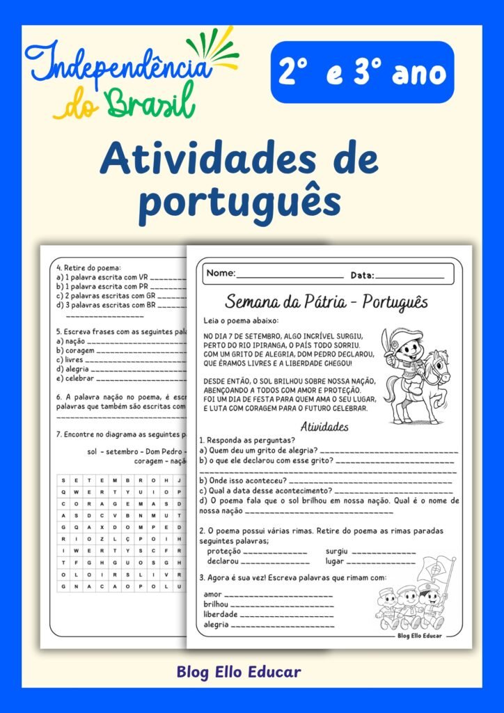 Atividades do 7 de setembro para 2º e 3º ano