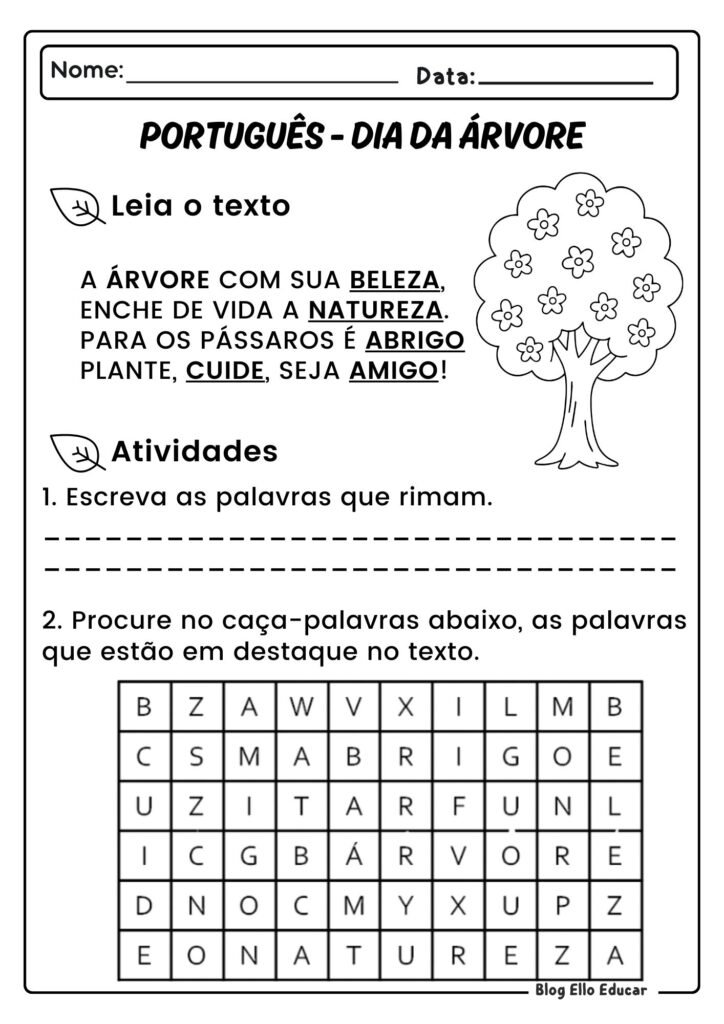 Atividades do Dia da Árvore - 1º ano 