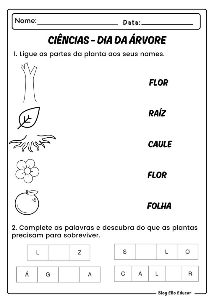 Atividades do Dia da Árvore - 1º ano 