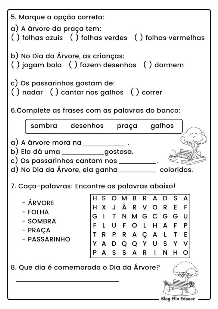 Atividades do Dia da Árvore - 1º ano 