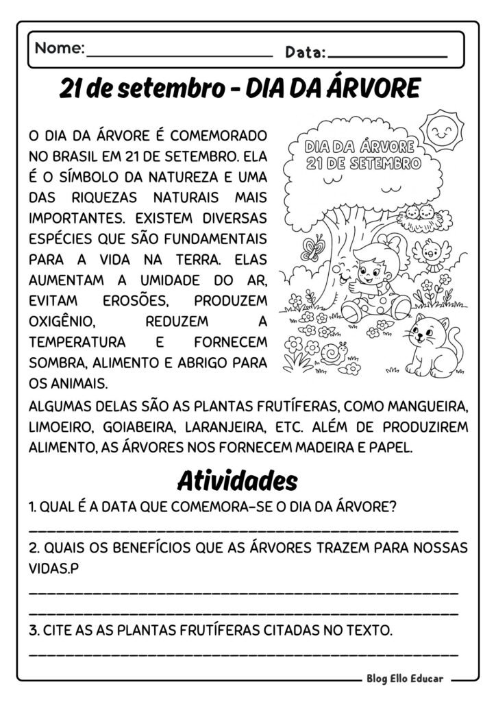 Atividades do Dia da Árvore - 3° ano