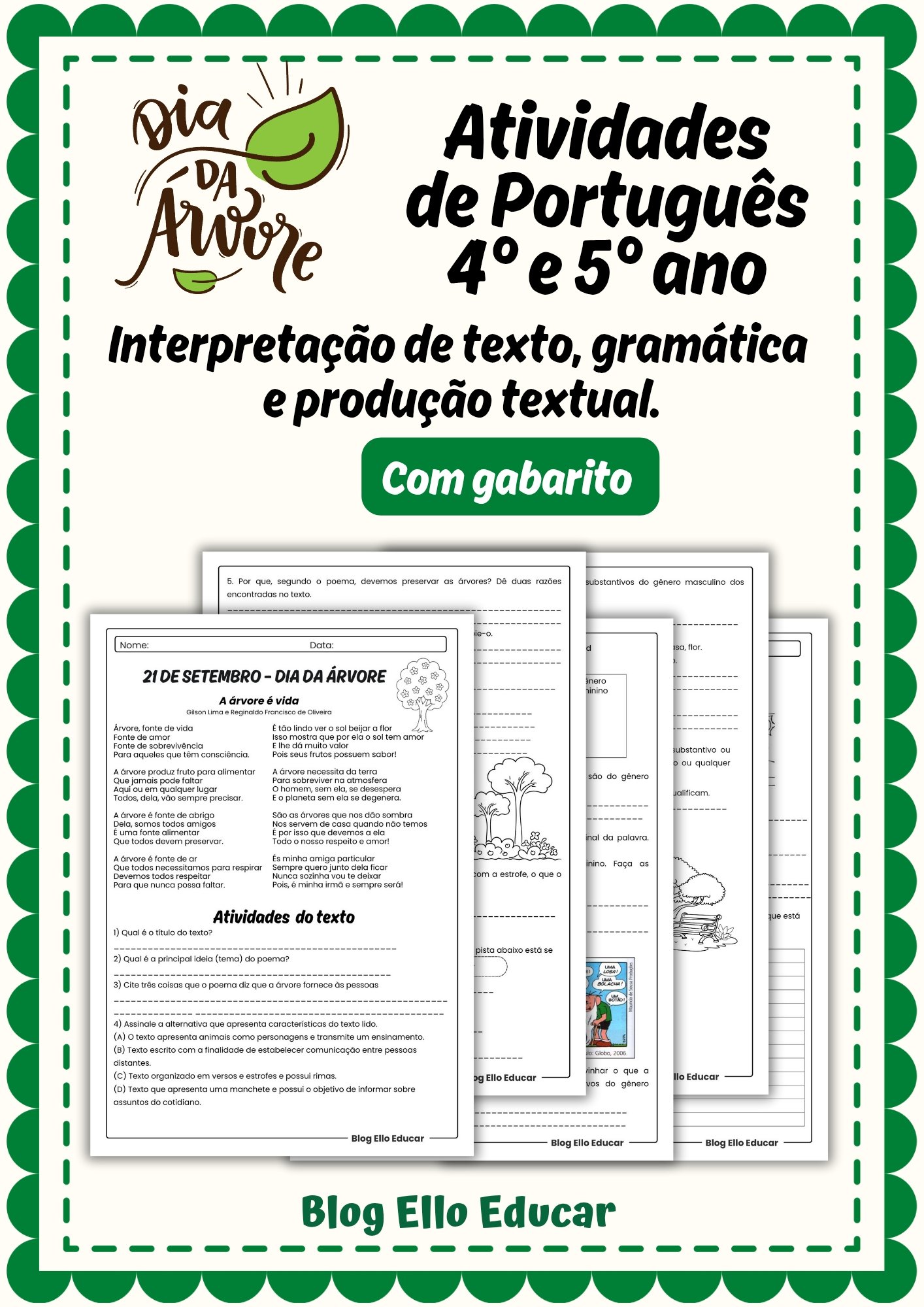Atividades do Dia da Árvore 4 e 5 ano