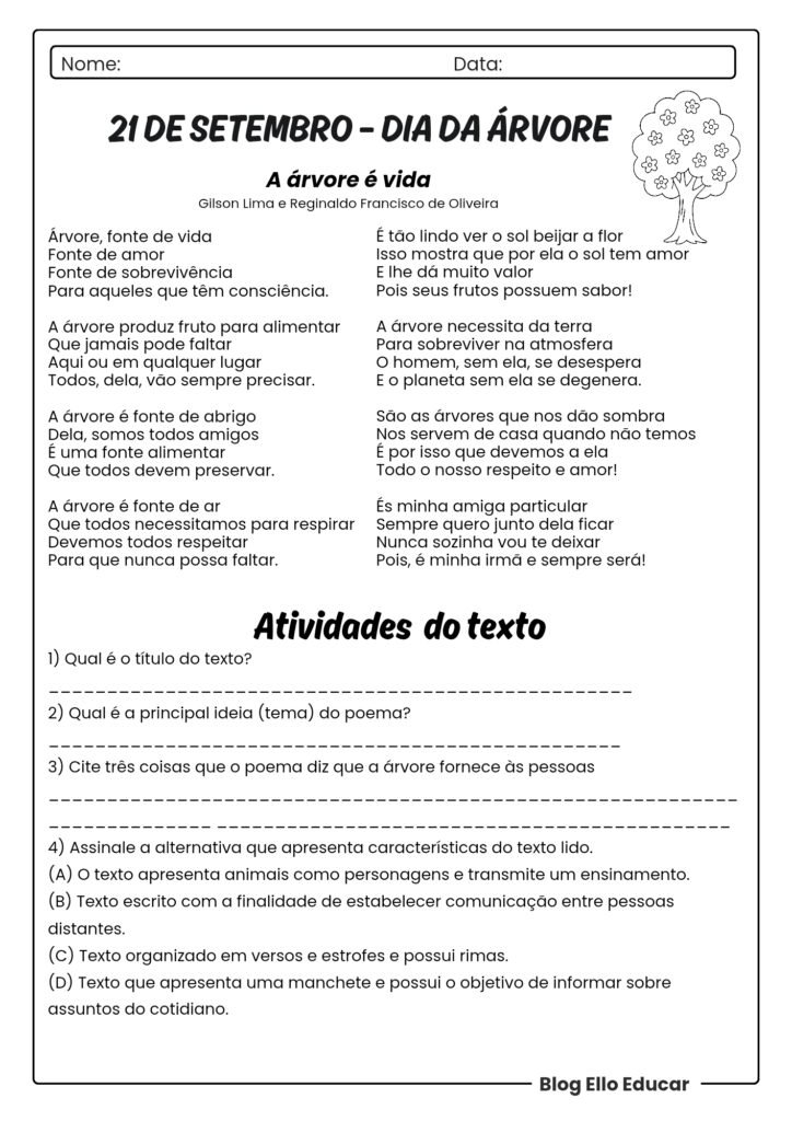 Atividades do Dia da Árvore 4° e 5° ano 