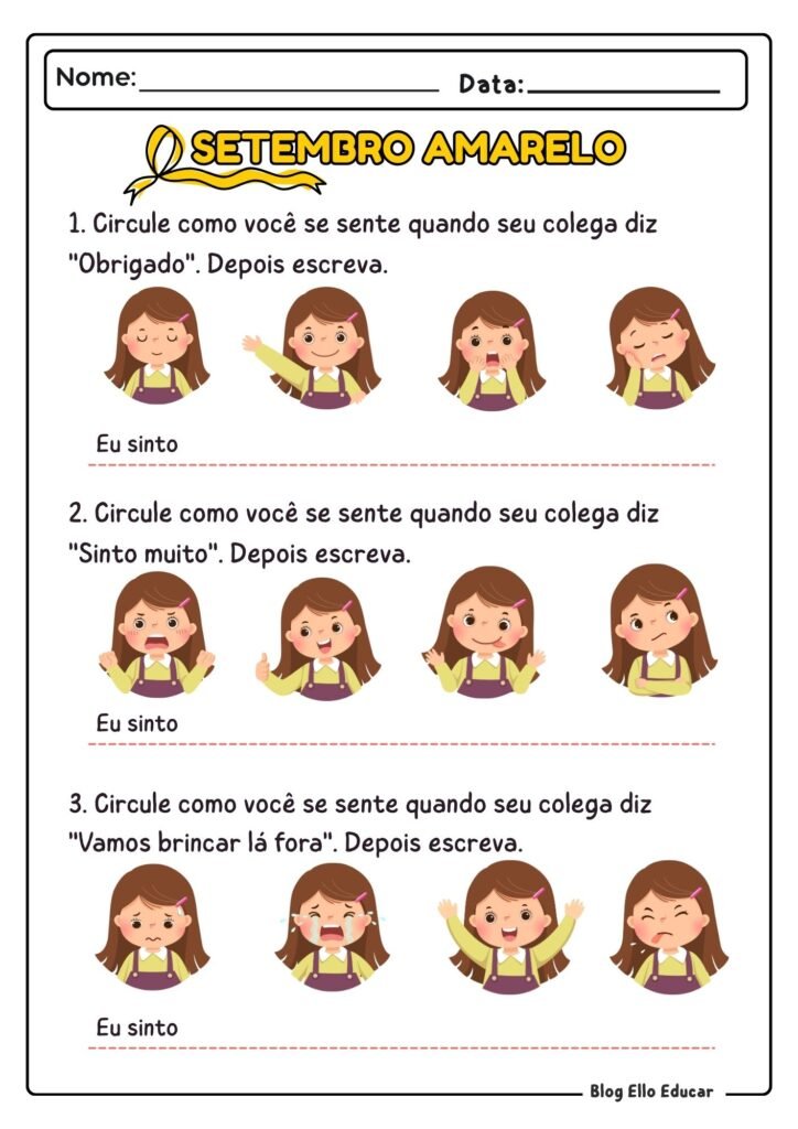 Atividades do Setembro Amarelo - 1° e 2° ano