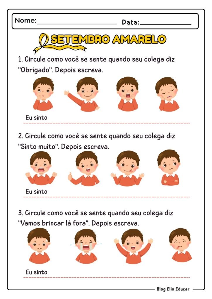 Atividades do Setembro Amarelo - 1° e 2° ano