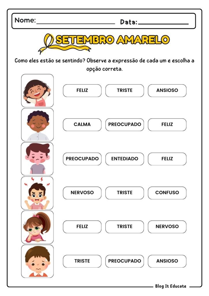 Atividades do Setembro Amarelo - 1° e 2° ano