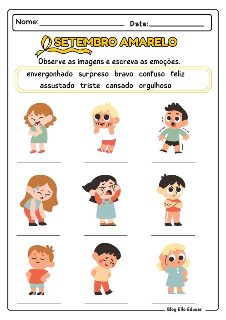 Atividades do Setembro Amarelo - 1° e 2° ano