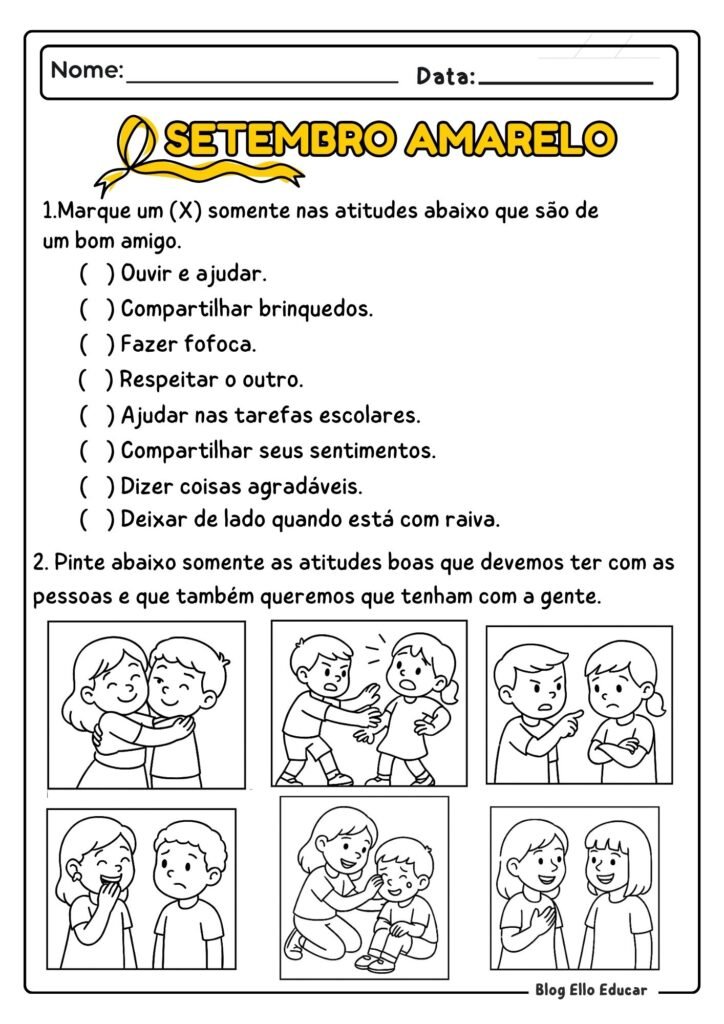 Atividades do Setembro Amarelo - 1° e 2° ano